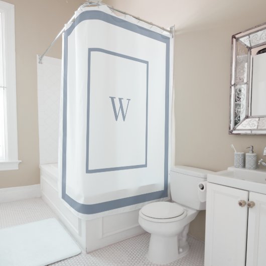 Elegant dusty blue Monogram Letter Douchegordijn (In situ)