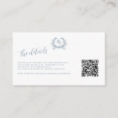 Elegant Dusty Blue Monogram QR Code Details Informatiekaartje (Voorkant)