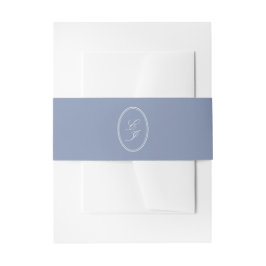 Elegant Dusty Blue Monogram Wedding Uitnodigingen Wikkel