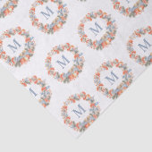 Elegant Dusty Blue Monogram Wreath Christmas Tissuepapier (Detail)