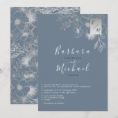 Elegant Dusty Blue Monogrammed Wedding Invitation Kaart (Voorkant / Achterkant)