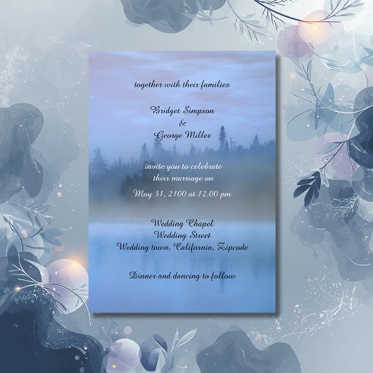Elegant dusty blue natuur Wedding Invitation Kaart