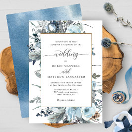 Elegant Dusty Blue, Navy and White Floral Wedding Kaart