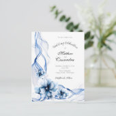 Elegant Dusty Blue Navy Bloemen Bruiloft Briefkaart (Staand voorkant)