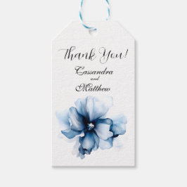 Elegant Dusty Blue Navy Bloemen Bruiloft Cadeaulabel