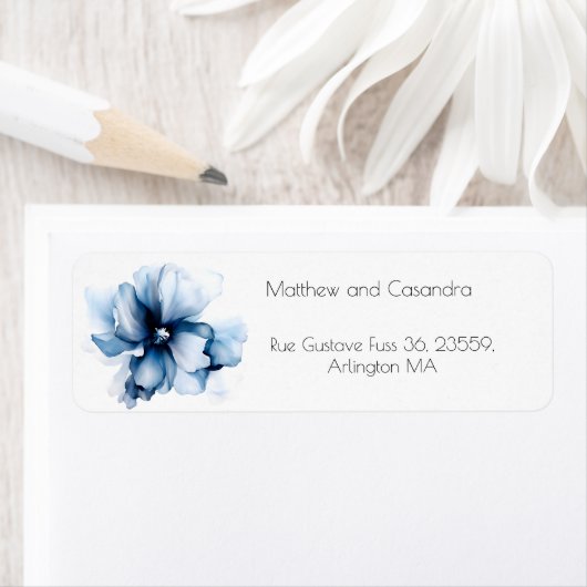 Elegant Dusty Blue Navy Bloemen Bruiloft Etiket (Insitu)