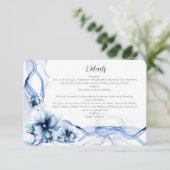 Elegant Dusty Blue Navy Bloemen Bruiloft Informatiekaartje (Staand voorkant)