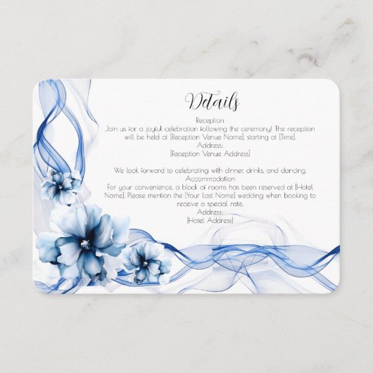 Elegant Dusty Blue Navy Bloemen Bruiloft Informatiekaartje (Voorkant)