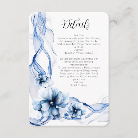 Elegant Dusty Blue Navy Bloemen Bruiloft Informatiekaartje (Voorkant)