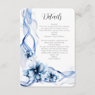 Elegant Dusty Blue Navy Bloemen Bruiloft Informatiekaartje