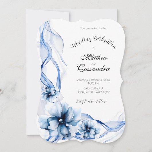 Elegant Dusty Blue Navy Bloemen Bruiloft Kaart (Voorkant)