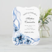 Elegant Dusty Blue Navy Bloemen Bruiloft Kaart (Staand voorkant)