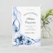 Elegant Dusty Blue Navy Bloemen Bruiloft Kaart (Staand voorkant)