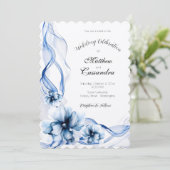 Elegant Dusty Blue Navy Bloemen Bruiloft Kaart (Staand voorkant)