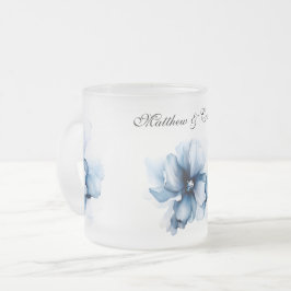 Elegant Dusty Blue Navy Bloemen Bruiloft Matglas Koffiemok