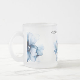 Elegant Dusty Blue Navy Bloemen Bruiloft Matglas Koffiemok