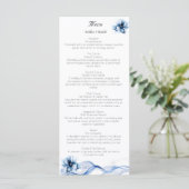 Elegant Dusty Blue Navy Bloemen Bruiloft Menu (Staand voorkant)