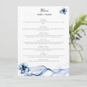 Elegant Dusty Blue Navy Bloemen Bruiloft Menu (Staand voorkant)