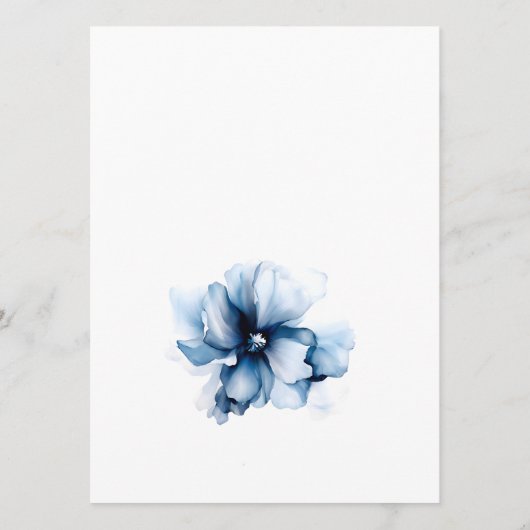 Elegant Dusty Blue Navy Bloemen Bruiloft Menu (Achterkant)