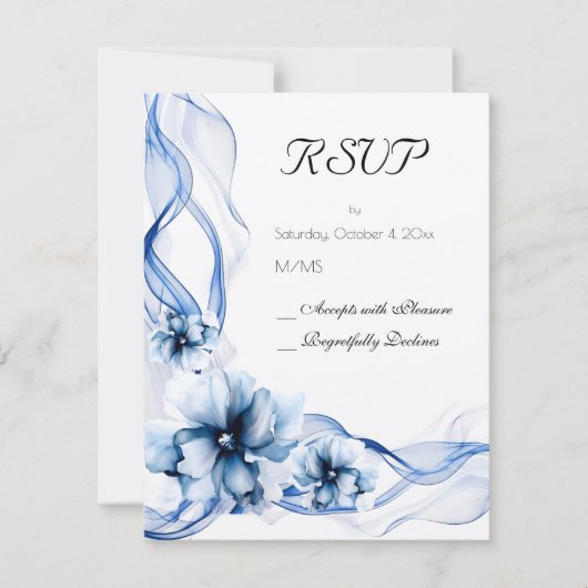 Elegant Dusty Blue Navy Bloemen Bruiloft RSVP Kaartje (Voorkant)