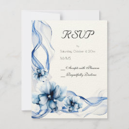 Elegant Dusty Blue Navy Bloemen Bruiloft RSVP Kaartje