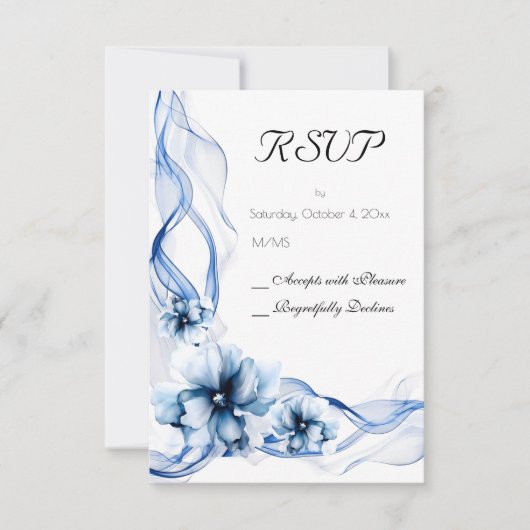 Elegant Dusty Blue Navy Bloemen Bruiloft RSVP Kaartje (Voorkant)