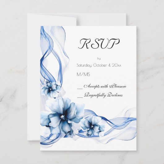 Elegant Dusty Blue Navy Bloemen Bruiloft RSVP Kaartje (Voorkant)