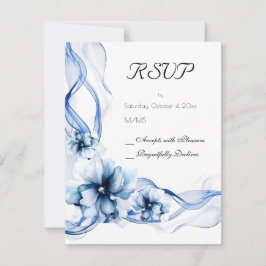 Elegant Dusty Blue Navy Bloemen Bruiloft RSVP Kaartje