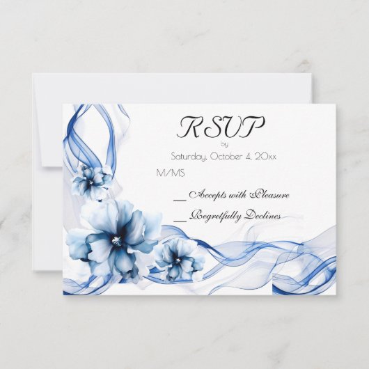 Elegant Dusty Blue Navy Bloemen Bruiloft RSVP Kaartje (Voorkant)