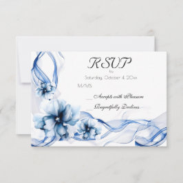 Elegant Dusty Blue Navy Bloemen Bruiloft RSVP Kaartje