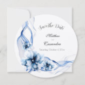 Elegant Dusty Blue Navy Bloemen Bruiloft Save The Date (Voorkant)