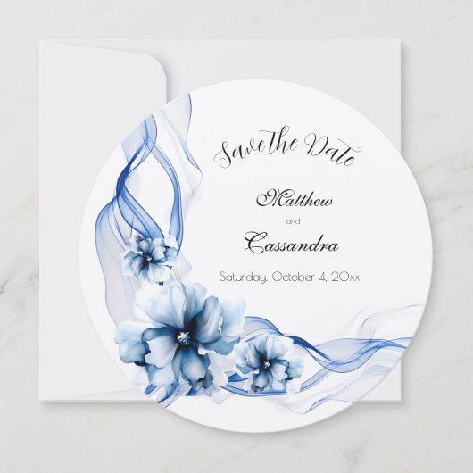 Elegant Dusty Blue Navy Bloemen Bruiloft Save The Date (Voorkant)