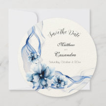 Elegant Dusty Blue Navy Bloemen Bruiloft
