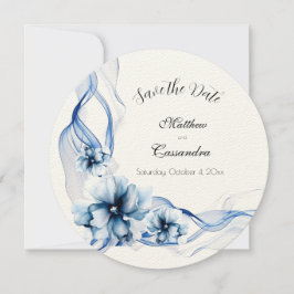 Elegant Dusty Blue Navy Bloemen Bruiloft Save The Date