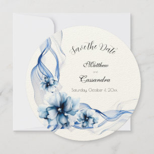 Elegant Dusty Blue Navy Bloemen Bruiloft Save The Date