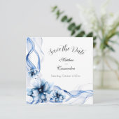 Elegant Dusty Blue Navy Bloemen Bruiloft Save The Date (Staand voorkant)