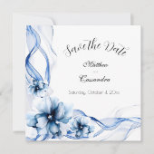 Elegant Dusty Blue Navy Bloemen Bruiloft Save The Date (Voorkant)