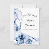 Elegant Dusty Blue Navy Bloemen Bruiloft Save The Date (Voorkant)