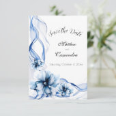 Elegant Dusty Blue Navy Bloemen Bruiloft Save The Date (Staand voorkant)