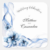 Elegant Dusty Blue Navy Bloemen Bruiloft Vierkante Sticker (Voorkant)