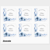 Elegant Dusty Blue Navy Bloemen Bruiloft Vierkante Sticker (Vel)