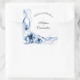 Elegant Dusty Blue Navy Bloemen Bruiloft Vierkante Sticker