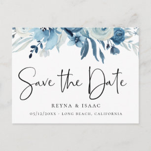 Elegant Dusty Blue Navy Floral Save the Date Aankondigingskaart
