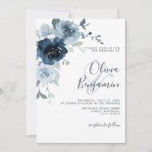 Elegant Dusty Blue Navy Pastel Boho Floral Wedding Kaart (Voorkant)