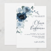 Elegant Dusty Blue Navy Pastel Boho Floral Wedding Kaart (Voorkant / Achterkant)