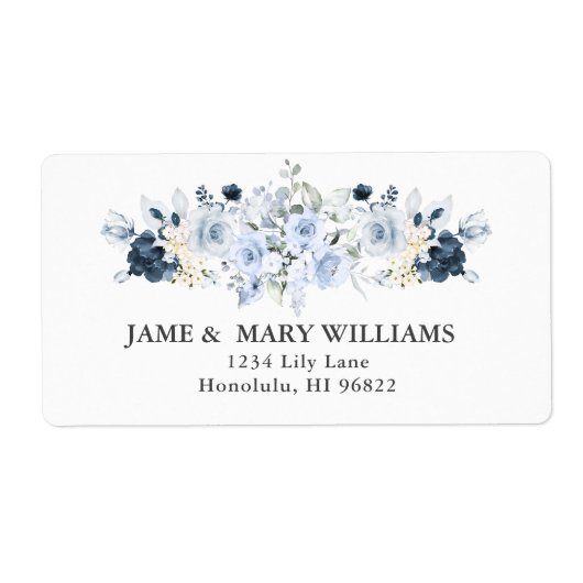 Elegant Dusty Blue Navy Rozen Waterverf Label (Voorkant)