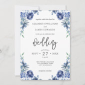 Elegant Dusty Blue Navy Rustic Floral Wedding Kaart (Voorkant)