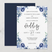 Elegant Dusty Blue Navy Rustic Floral Wedding Kaart (Voorkant / Achterkant)