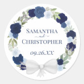 Elegant Dusty Blue & Navy Wreath of Rozen Wedding Ronde Sticker (Voorkant)