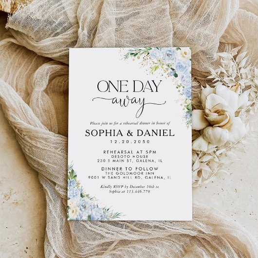 Elegant Dusty Blue One Day Away Invitation Kaart